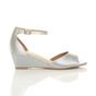 Silver AJVANI Silver Mid Wedge Heel Ankle Strap Sandals, Image 2 of 6