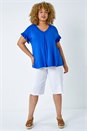 Royal Blue Curve Frill Sleeve V-Neck Top, Image 1 of 5