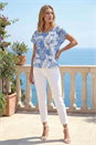 Light Blue  Leaf Print Lace Bubble Hem Top, Image 3 of 3
