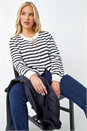 Navy  Petite Stripe Print Pocket Cardigan, Image 1 of 7