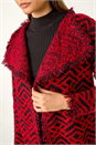 Red Geometric Fringe Collared Cardigan, Image 5 of 5