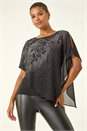 Black Asymmetric Embellished Overlay Top, Image 5 of 6
