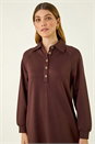 Chocolate Buttoned Collar Midi Dress, Image 5 of 7