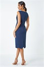 Navy  Scallop Edge Plain Bodycon Shift Dress, Image 3 of 5