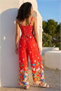 Red Floral Border Print Shirred Jumpsuit, Image 2 of 4