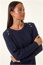 Navy  Petite Button Cable Knit Jumper, Image 4 of 5