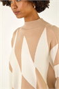 Natural  Geometric Plaid Knit Poncho, Image 5 of 5