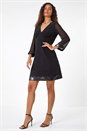 Black Contrast Sequin Cuff Dress, Image 1 of 5