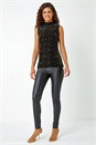 Gold Velvet Star Print Polo Neck Stretch Top, Image 2 of 5