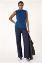 Royal Blue High Neck Fluffy Tinsel Knit Top, Image 1 of 6