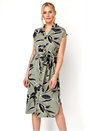Khaki Floral Belted Shirt Midi Dress, Image 1 of 5