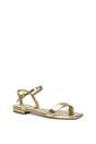 Gold XY LONDON Gold 'Hallie' Open Toe Flat Strappy Sandals With Ankle Strap, Image 2 of 6