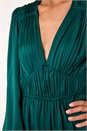 Green Pleated V-Neck Mini Dress, Image 5 of 6