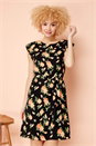 Black Orange Print Frill Sleeve Shift Dress, Image 1 of 5