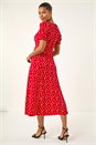 Red Polka Dot Sweetheart Neck Stretch Midi Dress, Image 3 of 5