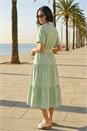 Sage Button Detail Tiered Midi Dress, Image 3 of 4