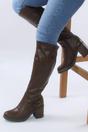 Brown AJVANI Brown High Block Heel Chunky Biker Knee High Boots, Image 2 of 6