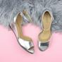 Silver Mid Wedge Heel Ankle Strap Sandals, Image 4 of 6
