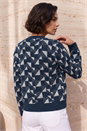 Navy  Abstract Pattern Knit Cardigan, Image 3 of 4