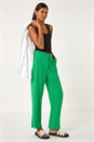 Green Elastic Waist Tie Waist Linen Blend Trouser, Image 2 of 7