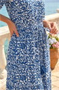 Blue Petite Print Tassel Tie Waist Midi Dress, Image 4 of 4