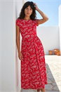 Red Ditsy Gathered Skirt Stretch Midi Dress, Image 1 of 4