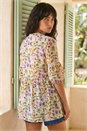 Purple Floral Print Notch Neck Top, Image 3 of 4