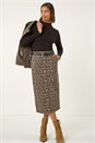 Brown Animal Print Stretch Midi Skirt, Image 3 of 5