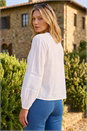 Ivory  Pleated V-Neck Cotton Blouse , Image 3 of 4