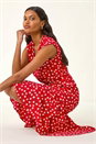 Red Floral Frill Buttoned Dress, Image 1 of 5