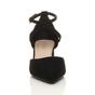 Black Mid Block Heel Crossed Strap Pointed Toe 2 Part Heels, Image 6 of 6