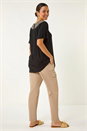 Black Mono Print Crochet Neck Top, Image 4 of 5
