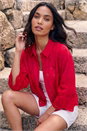 Red Broderie Hem Buttoned Shirt, Image 2 of 4