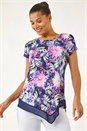 Fuchsia Textured Floral Print Asymmetric Top, Image 1 of 5