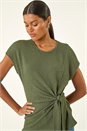 Khaki Textured Asymmetric Wrap Top, Image 1 of 5