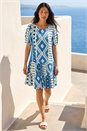 Blue Petite Aztec Smock Dress, Image 1 of 4