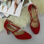 Red AJVANI Red Mid Heel Crossed Straps Court Shoes, Image 4 of 6