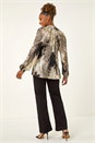 Black Animal Print Tie Neck Pleated Top, Image 4 of 5