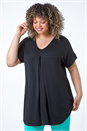 Black Curve Plain Pleat Front Tunic Stretch Top, Image 1 of 5