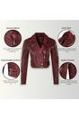 Burgundy Cropped Brando Leather Biker Jacket, Image 3 of 7