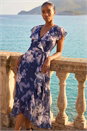 Navy Petite Floral Print Frill Midi Dress, Image 1 of 4