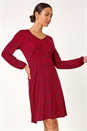 Red Ditsy Floral Print Lace Trim Stretch Dress, Image 1 of 5