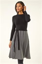 Black Chevron Print Belted Jumper Dress, Image 1 of 5