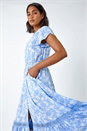 Light Blue Floral Lace Detail Midi Dress, Image 1 of 5