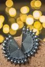 Silver Eclipsed Semicircular Oxidised Boho Jhumkis, Image 2 of 3