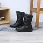 Black Low Wedge Heel Comfort Calf Biker Boots, Image 4 of 6