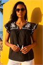 Black Embroidered Tie Front Top, Image 1 of 4
