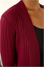 Wine Longline Stretch Ribbed Cardigan, Image 5 of 5