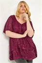 Bordeaux Curve Sequin Overlay Flute Sleeve Top, Image 1 of 5