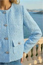Light Blue  Collarless Boucle Jacket, Image 4 of 4